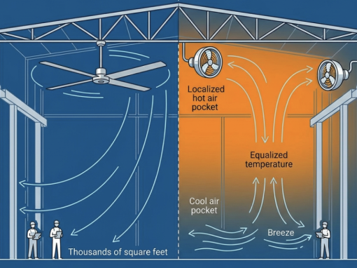 HVLS Fans vs. Destratification Fans: Commercial Air Mixing Guide